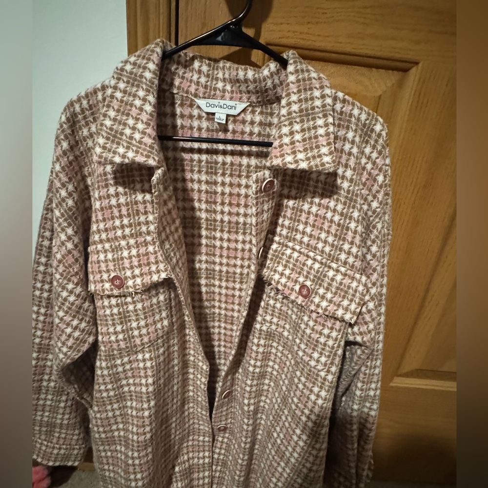DAVI & DANI Pink & Brown Heavy Shacket
